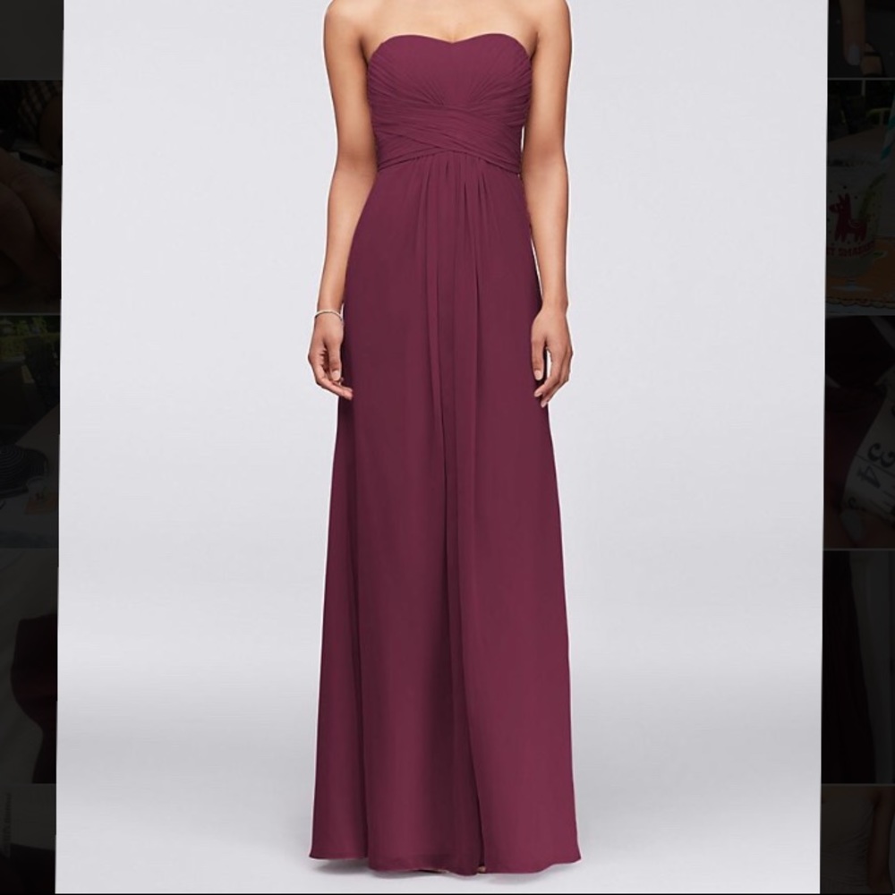 David’s Bridal Strapless Chiffon Dress w/ Pleats